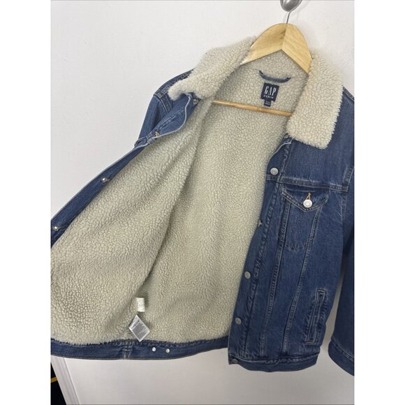 Gap Men XS Oversized Icon Sherpa Lined Denim Jean Jacket Classic Blue - Picture 7 of 10